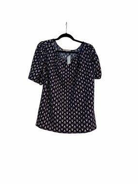 Loft NWT Womens Navy Floral Short-Sleeve Blouse-XL
